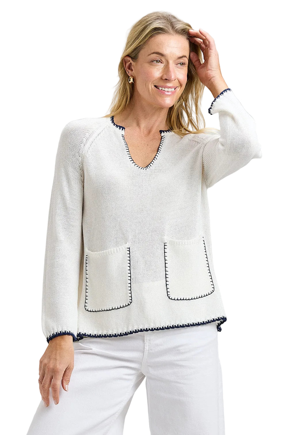 Zaket & Plover Pocket Aline Sweater white ella where she shops