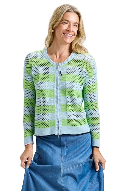 Zaket & Plover Pointelle Zip Cardi powder ella where she shops