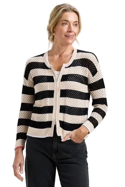 Zaket & Plover Pointelle Zip Cardi sand ella where she shops