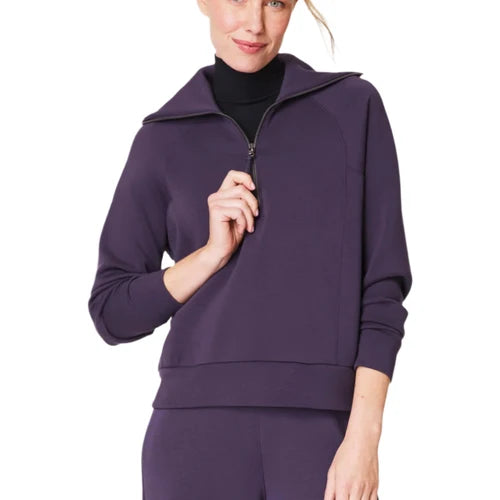 Spanx AirEssentials Half Zip in Aubergine, front view