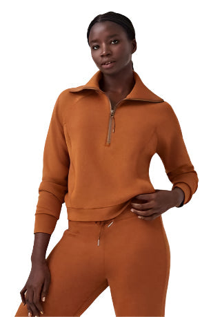 Spanx AirEssentials Half Zip in Butterscotch, front view
