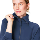 Spanx AirEssentials Half Zip in Faded Indigo, detail view