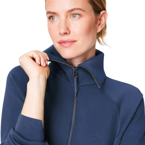 Spanx AirEssentials Half Zip in Faded Indigo, detail view