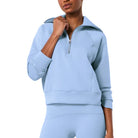 Spanx AirEssentials Half Zip in Hydrangea, front view