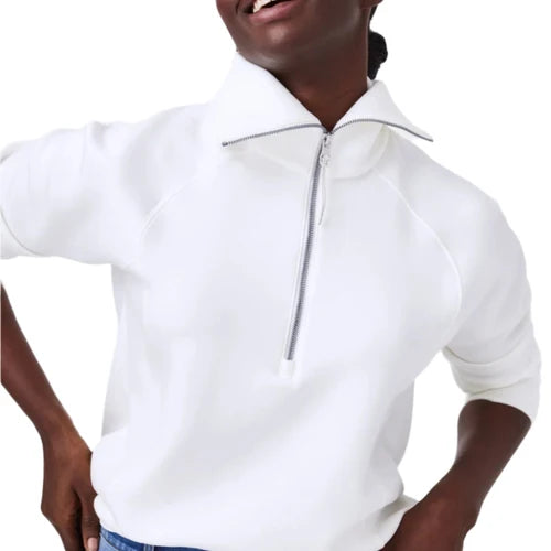 Spanx AirEssentials Half Zip in Powder, front view