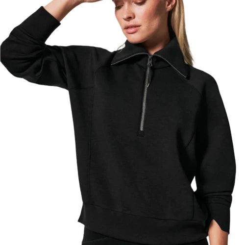 Spanx AirEssentials Half Zip in Very Black, front view
