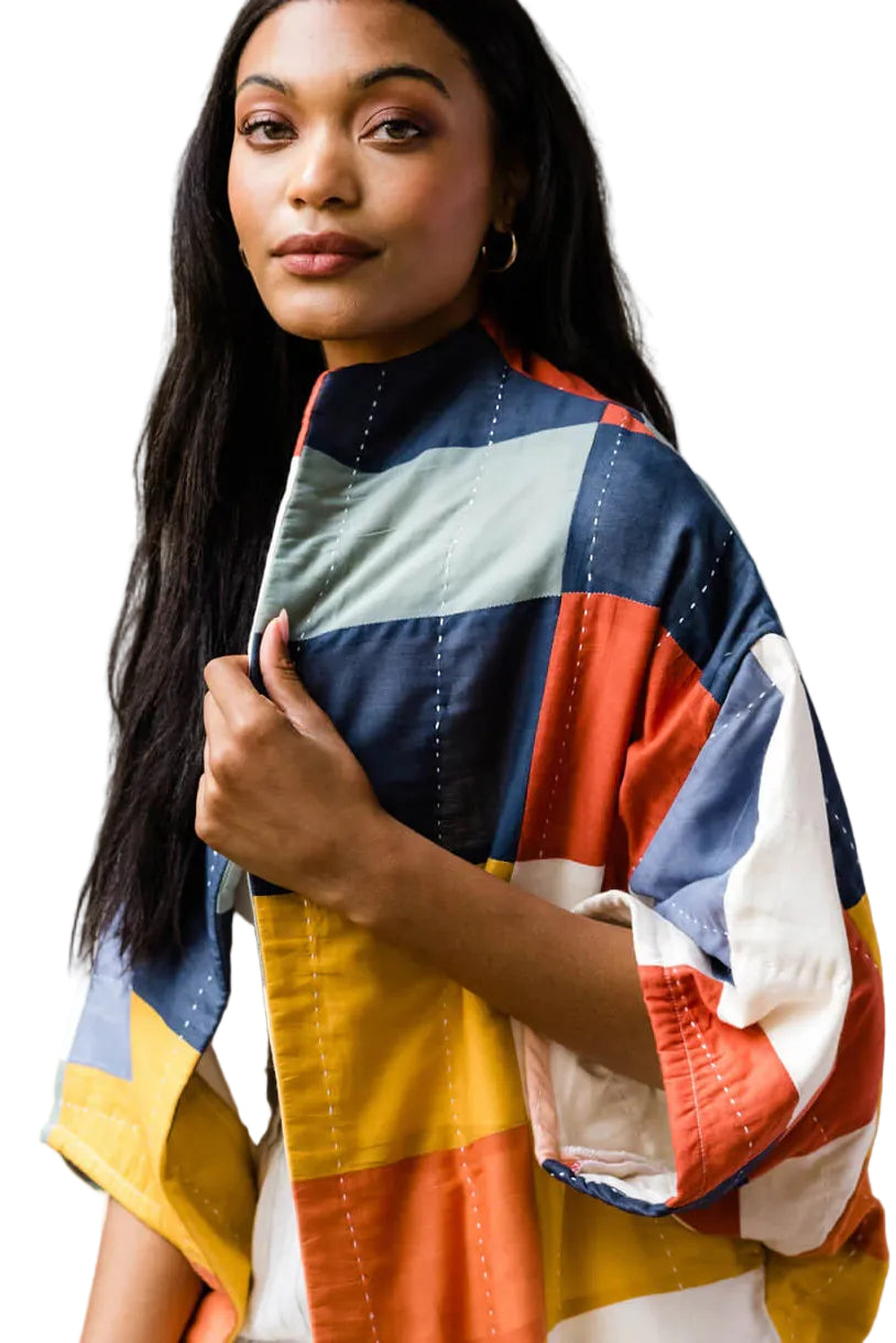 Anchal Project Multi-check Cocoon Quilted Jacket, alternate view of the quilted check pattern