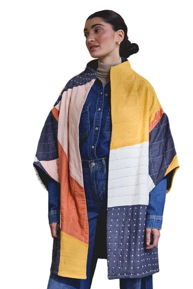 Anchal Project Sunset Cocoon Quilted Jacket, alternate view of patchwork and embroidery