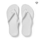 White flip-flops with crystal embellishments on a white background