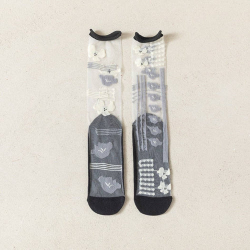 Artistic Pattern Sheer Socks in Black