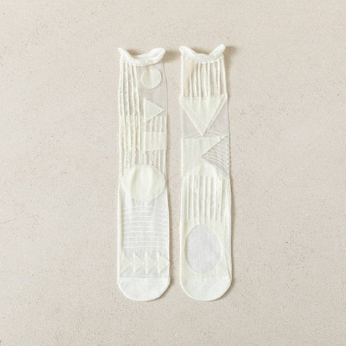 Artistic Pattern Sheer Socks in White
