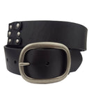 Axesoria West black studded leather belt with a brushed silver-toned oval buckle