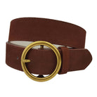 Axesoria West brown suede leather belt with a round gold buckle