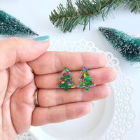 Christmas Tree Studs - Green Sparkle