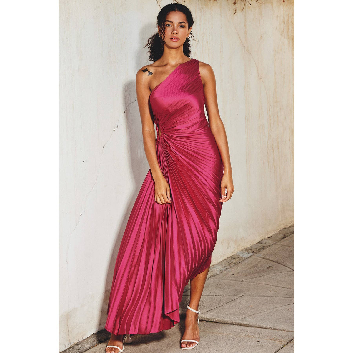 Asymmetrical Pleated Maxi Dress