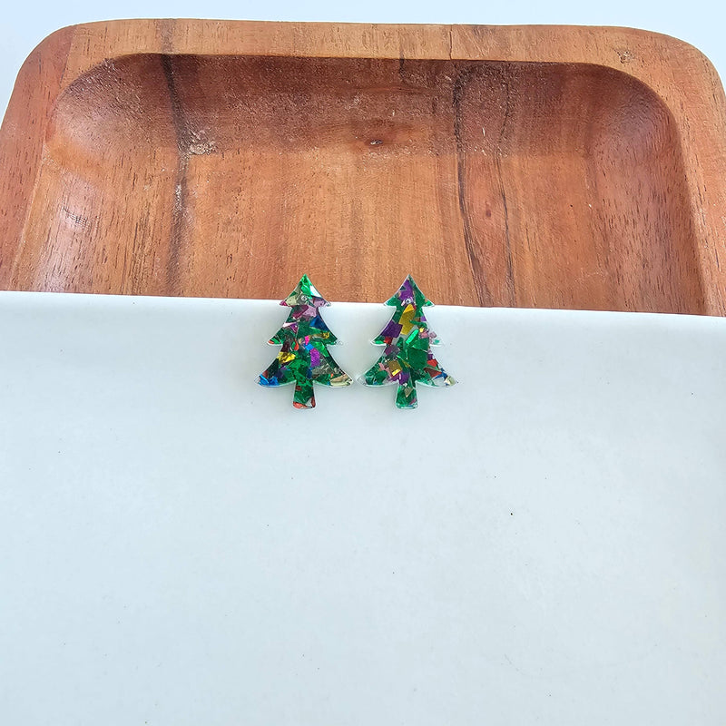 Christmas Tree Studs - Green Sparkle