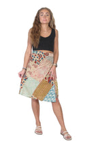 Blue Sky Patchwork 3/4 Length Wrap Skirt with tie waist, front view