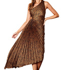 Cheetah Print Asymmetrical Pleated Maxi Dress – Front View