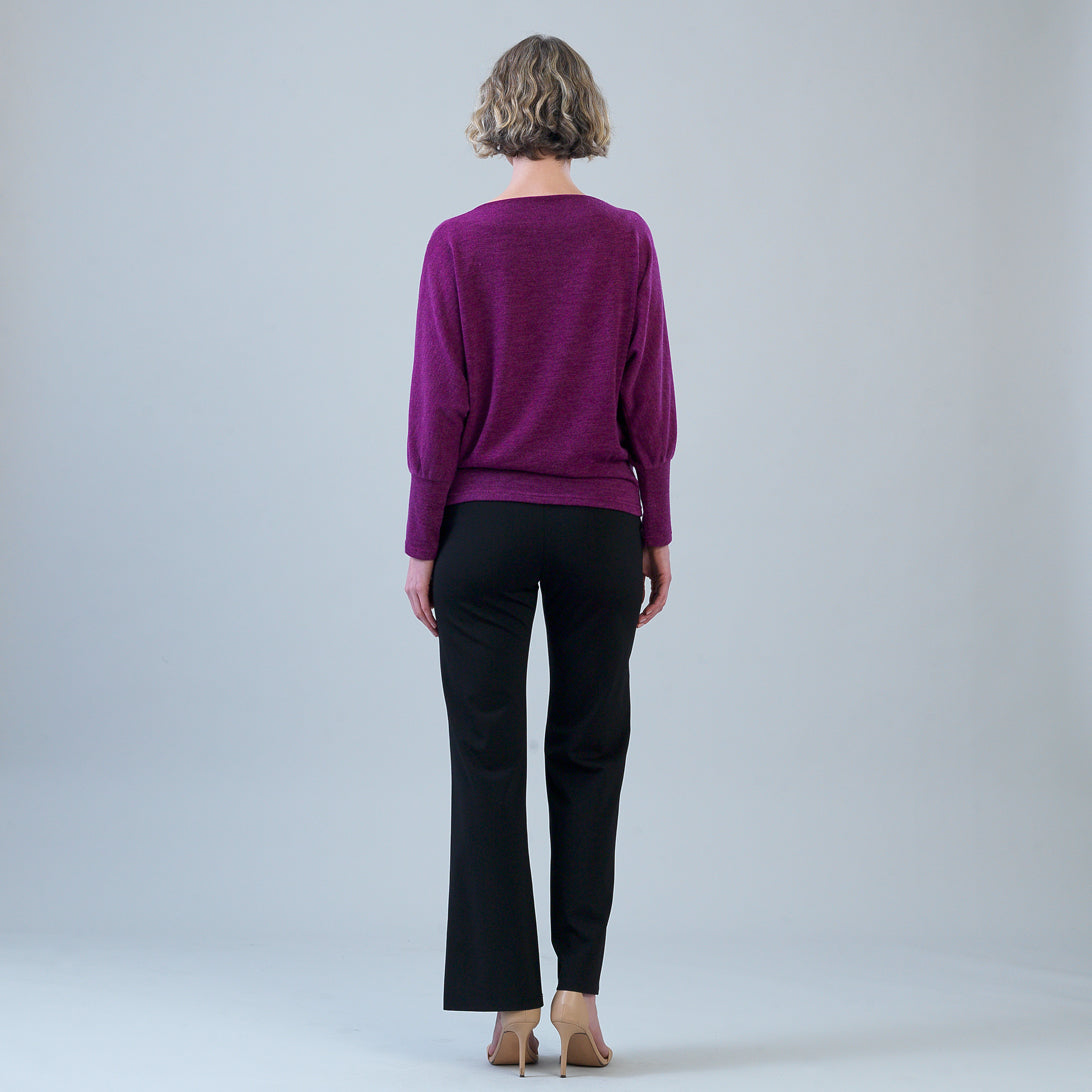 Back view of the Clara Sunwoo magenta boat neck blouson sweater