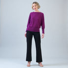 Clara Sunwoo heathered boat neck blouson sweater in magenta, front view