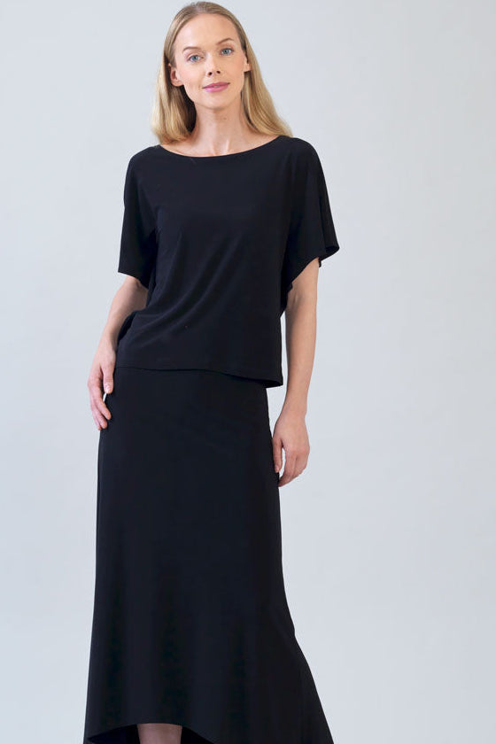 Clara Sunwoo Flutter Sleeve Top in black, front close-up view