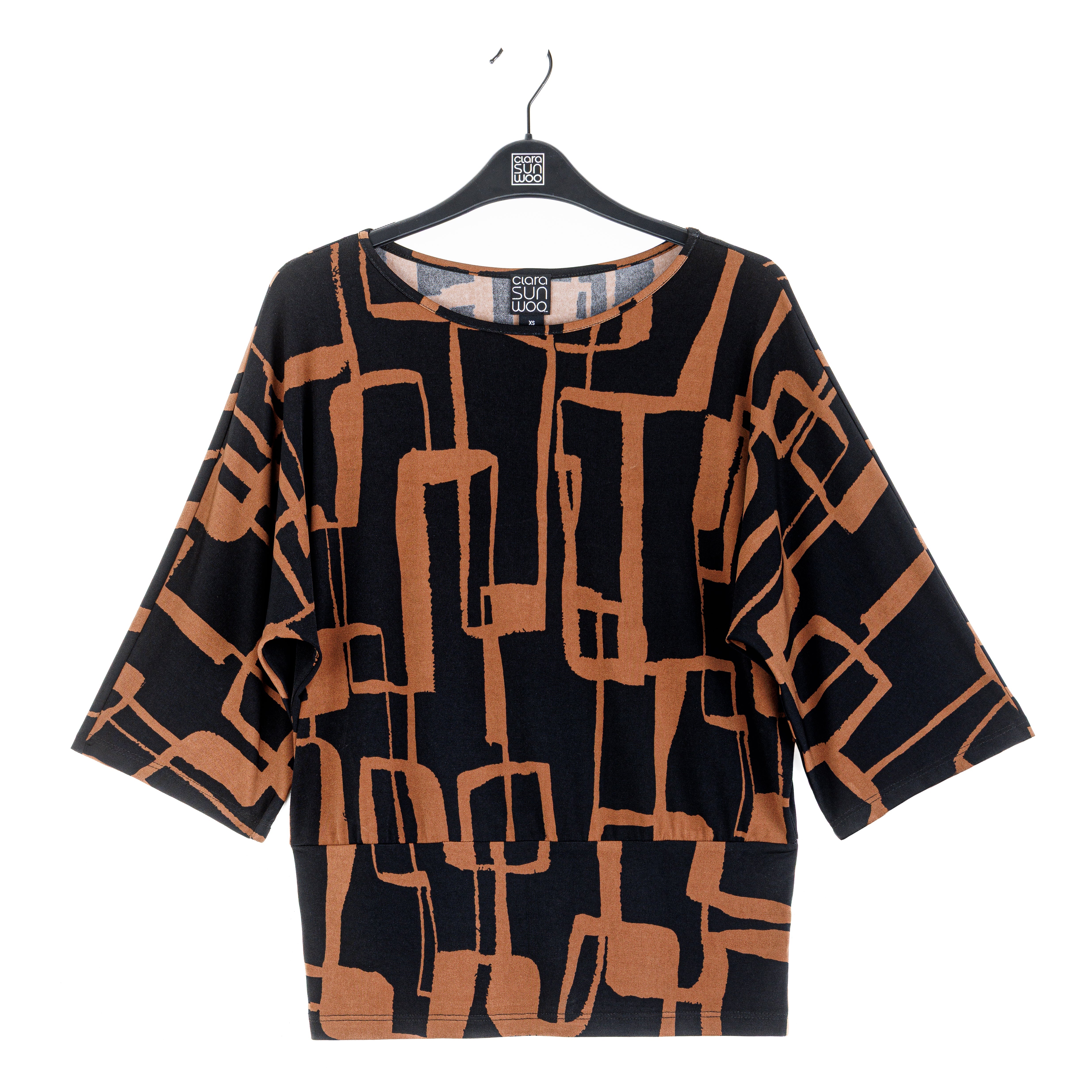 Clara Sunwoo black and brown geo print top laid flat