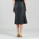 Back view of the Clara Sunwoo black Liquid Leather midi skirt