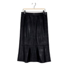 Clara Sunwoo black Liquid Leather flounce midi skirt laid flat