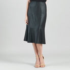 Clara Sunwoo black Liquid Leather flounce midi skirt, front view