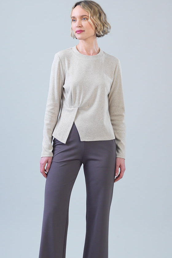 Clara Sunwoo Lounge Knit Stitch Overlay Sweater in natural, front close-up view