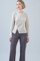 Clara Sunwoo Lounge Knit Stitch Overlay Sweater in natural, front close-up view