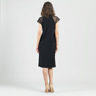 Back view of the Clara Sunwoo black mesh cap sleeve midi dress