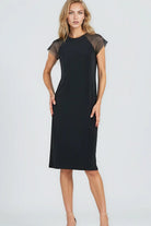 Clara Sunwoo Mesh Cap Sleeve Midi Dress in black, front close-up view