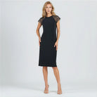 Clara Sunwoo mesh cap sleeve midi dress in black, front view