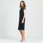 Side view of the Clara Sunwoo black mesh cap sleeve midi dress