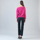 Back view of the Clara Sunwoo fuchsia plush angled neck sweater