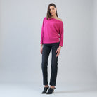 Clara Sunwoo plush angled neck sweater in fuchsia, front view