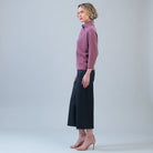 Alternate side view of the Clara Sunwoo mauve petal neck sweater with 3/4 sleeves