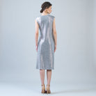 Back view of the Clara Sunwoo silver shimmer dots midi dress
