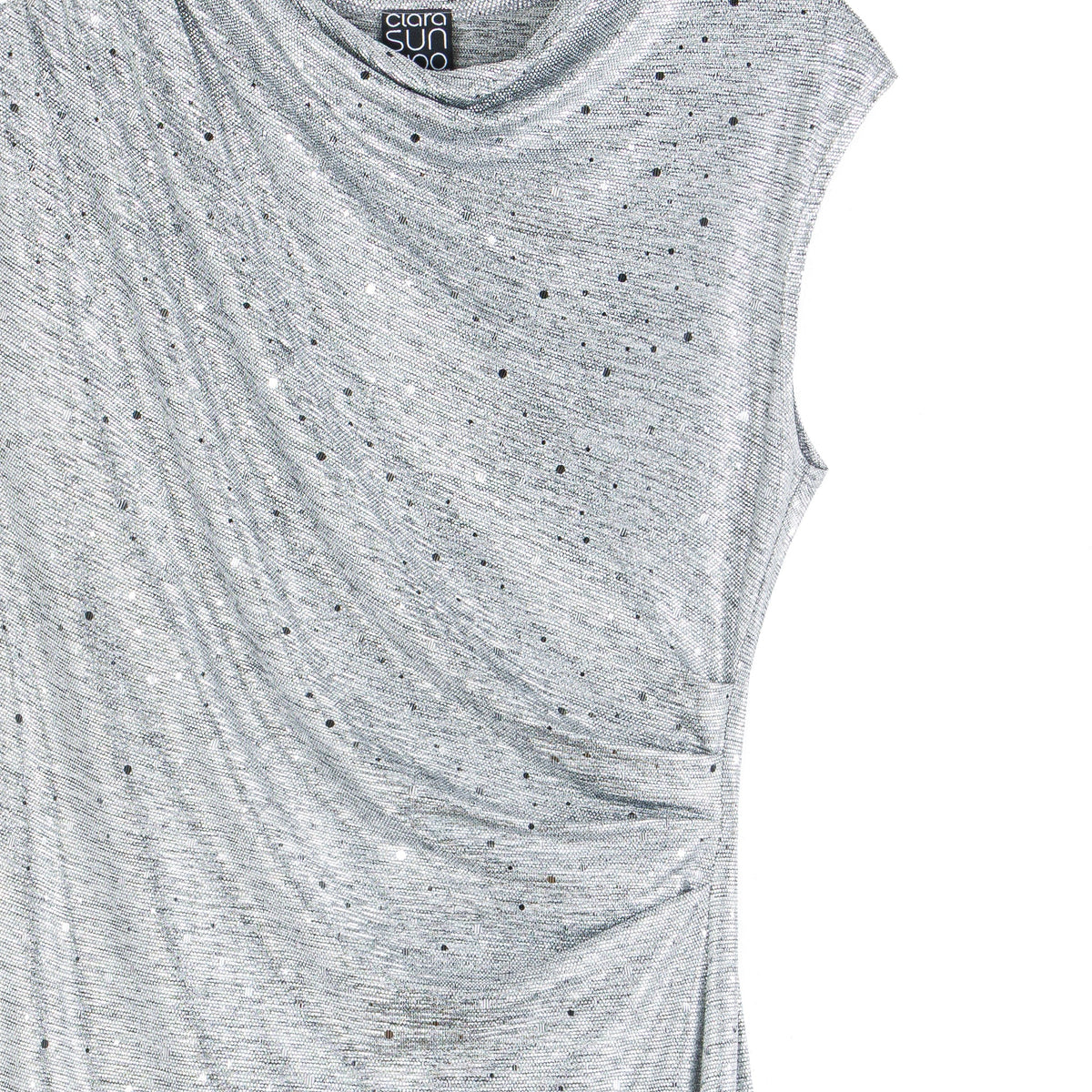 Close-up of the silver shimmer dot knit