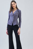 Clara Sunwoo Soft Suede Signature Jacket in violet, front close-up view