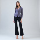 Clara Sunwoo soft suede signature jacket in violet, front view with asymmetrical silver zip