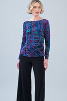 Clara Sunwoo Track Stripe Top with Side Detail in multi, front close-up view