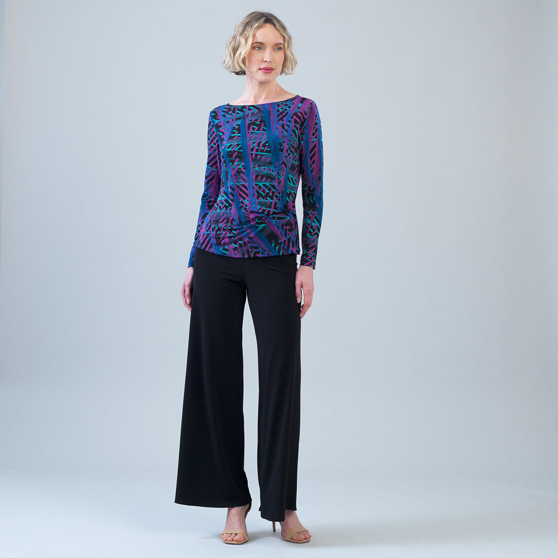 Clara Sunwoo track stripe top with side detail, front view