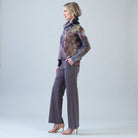Side view of the Clara Sunwoo watercolor print sweater showing the tipped hem