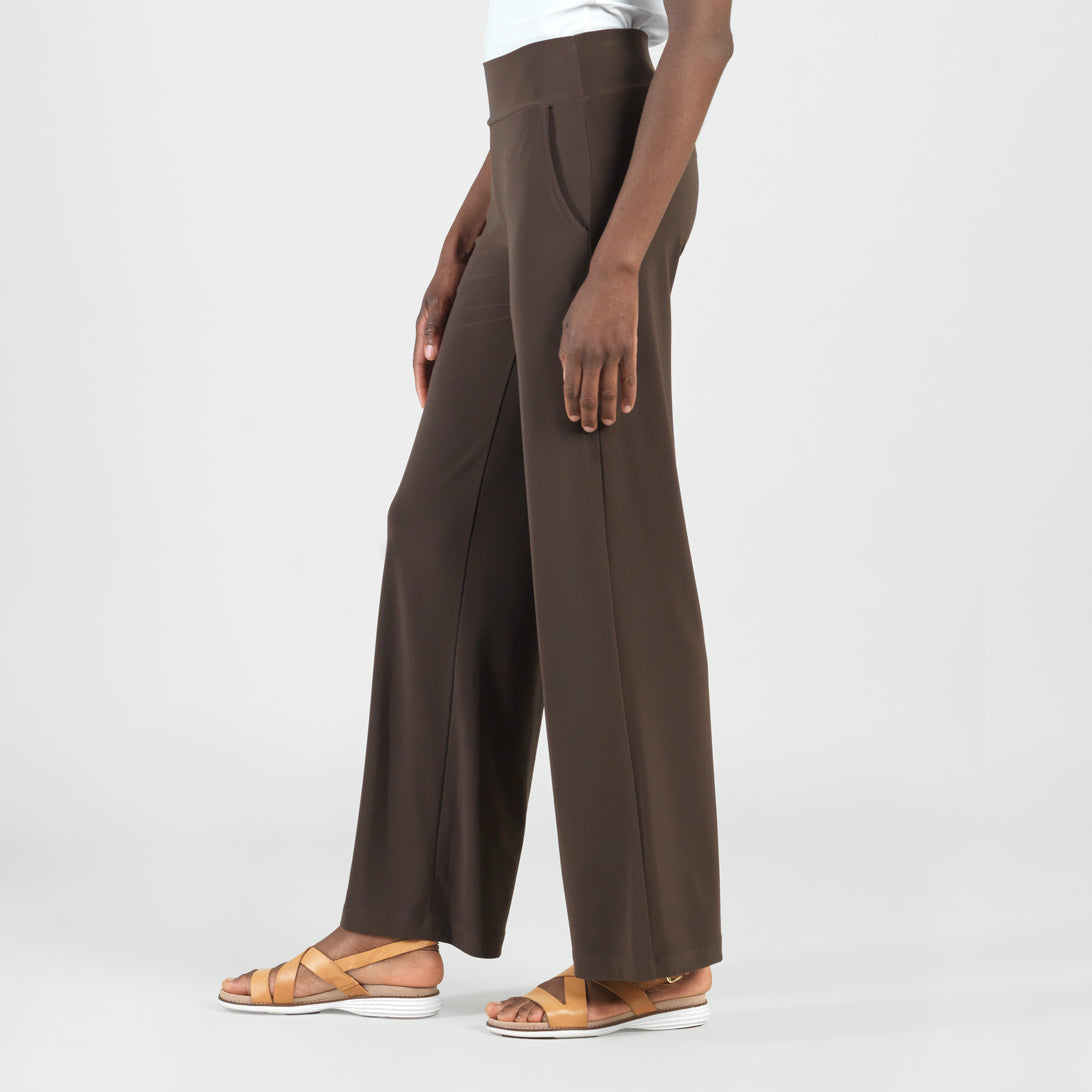 Alternate side view of the Clara Sunwoo brown pant showing the wide leg
