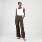 Side view of the Clara Sunwoo brown wide leg pull-on pant