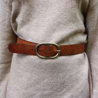 Gold Oval Buckle Leather Belt