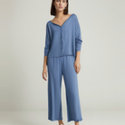 Full-length view of the foggy blue modal loungewear set