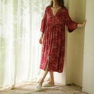 Full-length view of the red floral satin sleep dress